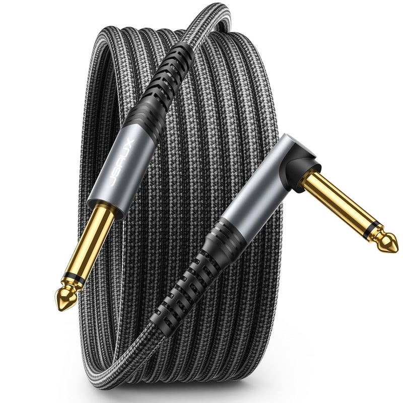 jsaux Guitar Cable 10 ft, Amp Cord for Electric Guitar/Mandolin/Bass, Pro Audio Instrument Cable with 1/4" Tips(TS Port) Right Angle to Straight-Gray - Image 1